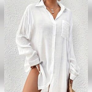 NEW! SHEIN White Button-Up Swim Coverup | Size Large